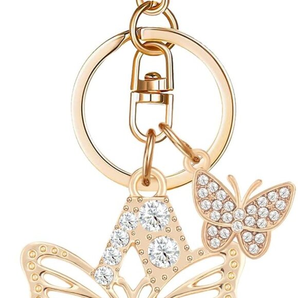 Gold Plated Alphabet Initial Letter Keyring Keychain for Women Girls Crystal Key - Picture 1 of 6